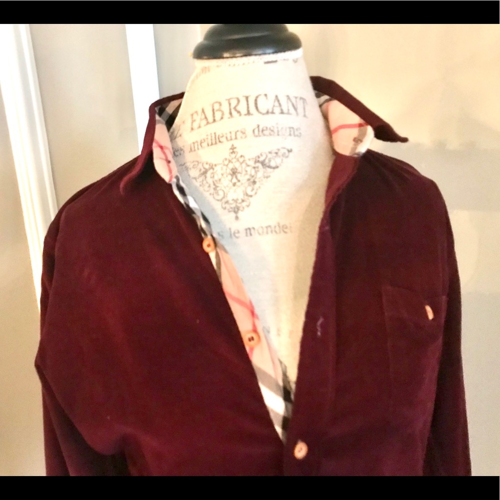Kids Burgundy Button-Down Shirt with Plaid Trim